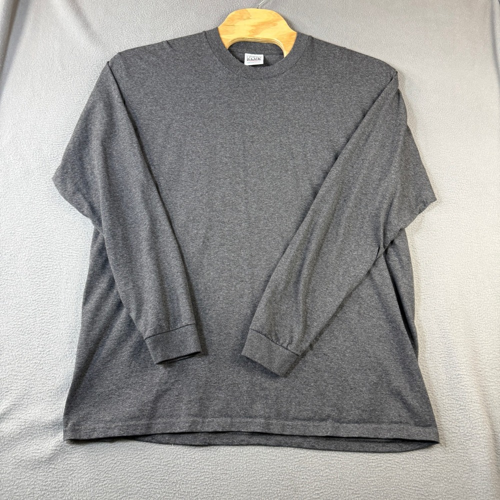 Pro Club Heavy Weight Men 2XL Long Sleeve T-Shirt Charcoal Heather Grey Crewneck - Picture 2 of 6